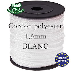 Fil / Cordon / Cordelette polyester pour attache-tétine 1,5mm - BLANC