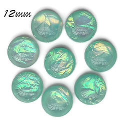 2 cabochons ronds effet opale vert en résine haute qualité 12mm