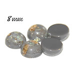 2 cabochons ronds effet opale gris en résine haute qualité 8mm