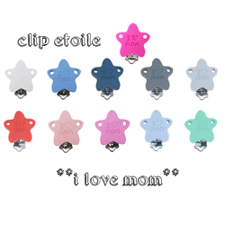 Clip étoile "I love Mom" en silicone alimentaire sans BPA 40mm