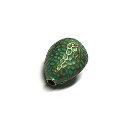 Grosse perle goutte en métal couleur bronze / finition vert--de-gris 29x21x16mm