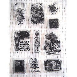Planche de 10 tampons clear en silicone - thème Alice au Pays des Merveilles
