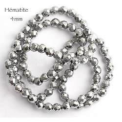 10 perles à facettes d'hématite argenté 4mm