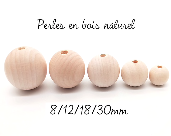 2 perles rondes en bois naturel 30mm