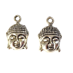 2 breloques tête de Bouddha en métal argenté 22x15mm