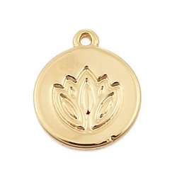 Pendentif médaille ronde lotus en métal doré 11mm