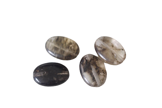 4 perles ovales en quartz marbré et fumé gris/transparent 18x13mm