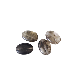 4 perles ovales en quartz marbré et fumé gris/transparent 18x13mm