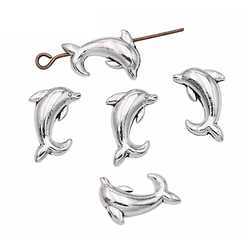 2 perles dauphin en métal argenté 16x10mm