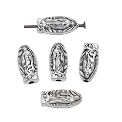 2 perles Vierge de Guadalupe en métal argenté 13x6mm