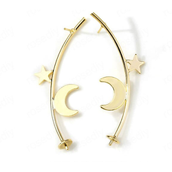 Clous d'oreille arc de cercle et étoile/lune en métal doré 18x54mm