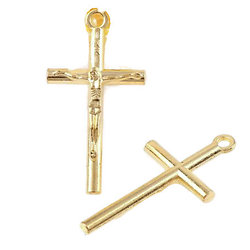 Grande breloque croix catholique en métal doré 20x38mm