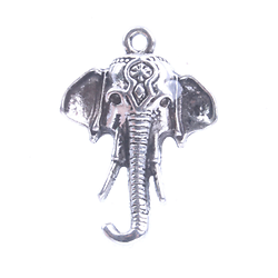 Breloque tête d'éléphant en métal argenté 17x24mm