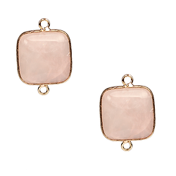 Connecteur carré en quartz rose et serti or