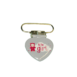 Clip coeur illustré en métal pour attache-tétine "Little girl"