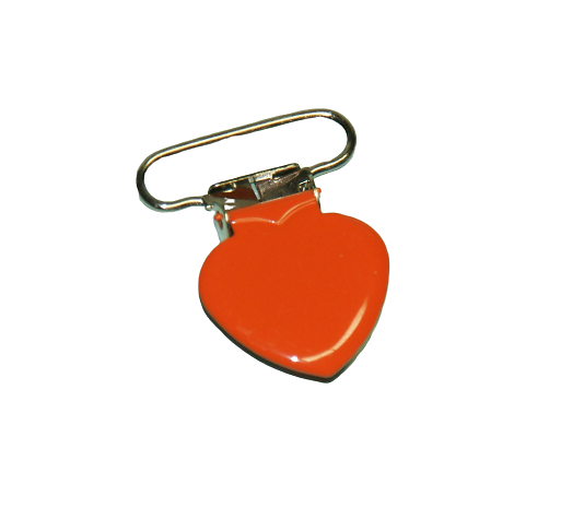 Clip coeur uni orange en métal pour attache-tétine