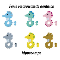 Perle ou anneau de dentition hippocampe en silicone alimentaire sans BPA