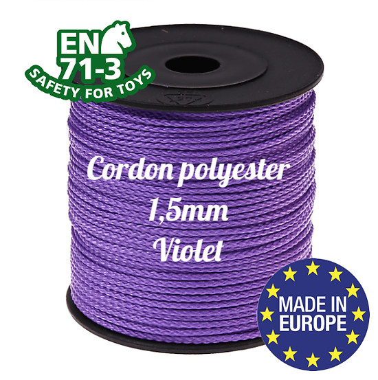 Fil / Cordon / Cordelette polyester pour attache-tétine 1,5mm - VIOLET