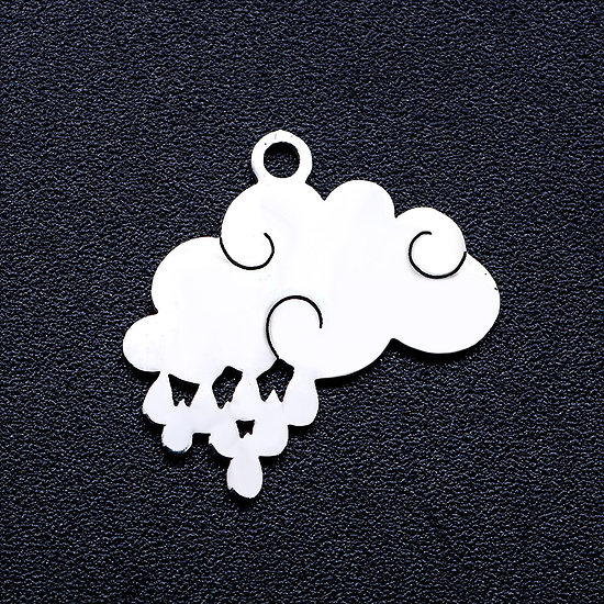 Breloque nuage/pluie en acier inoxydable argenté 15x18mm