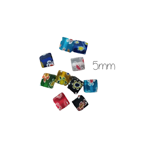 10 perles cube en verre Milleflori 5mm