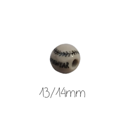 Perle ronde artisanale en céramique balle de base-ball 13/14mm