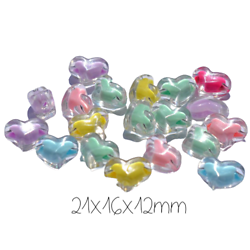 4 perles coeur en acrylique coloré et transparent 21x16x12mm