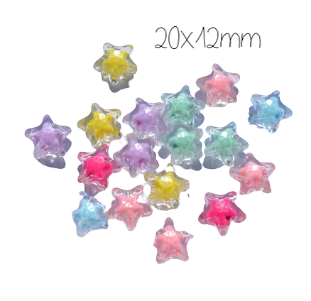 4 perles étoile en acrylique coloré et transparent 21x12mm