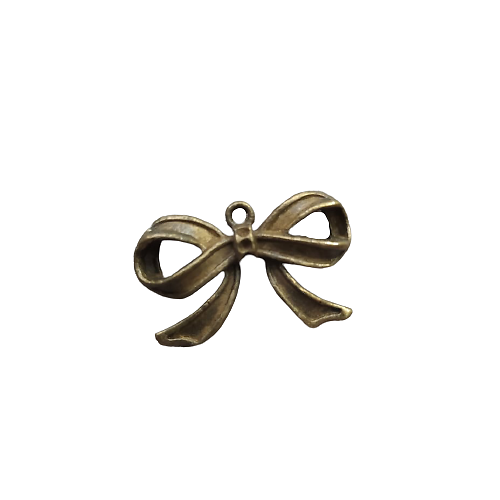 Grande breloque noeud papillon ruban en relief en métal couleur bronze 28,5x17,5mm