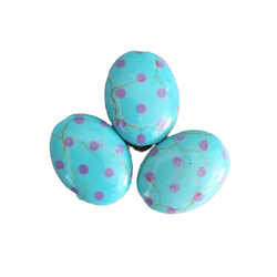 3 perles ovales bombées en howlite turquoise à pois violets 20x15x7,5mm