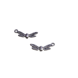 2 breloques / perles à enfiler ailes en métal argenté 22x7mm