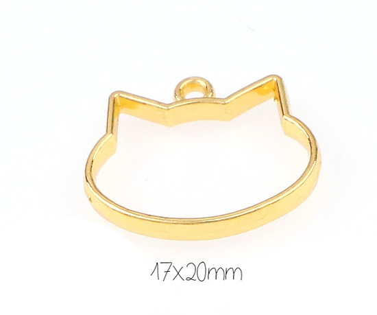 Support de pendentif tête de chat pour résine UV époxy en métal doré 20x17mm