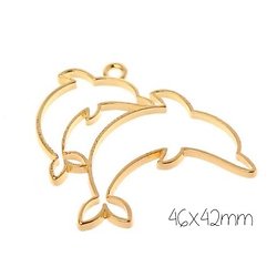 Support de pendentif dauphin pour résine UV époxy en métal doré 46x42mm