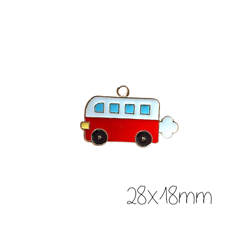 Breloque autobus rouge et blanc émaillé et métal doré 28x18mm
