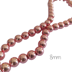 10 perles rondes d'hématite roses miroir 8mm
