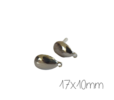2 clous d'oreille goutte en métal argenté texturé 17x10mm