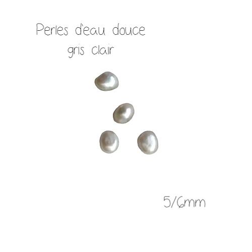 5 perles d'eau douce naturelles gris clair 6x5mm