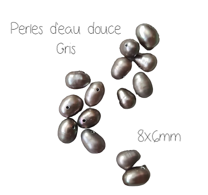 6 perles d'eau douce naturelles gris 8x6mm