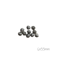 10 perles rondes massives ethniques décorées en métal argenté 6x5,5mm