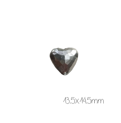 Grande perle cœur cabossé en métal argenté 14,5x13,5mm