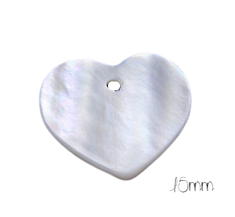2 breloques coeur en nacre blanche 15mm