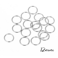 10 anneaux ronds en acier inoxydable argenté 12mm