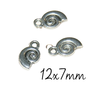 3 breloques coquillage enroulé spirale en métal argenté 12x7mm
