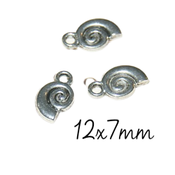 3 breloques coquillage enroulé spirale en métal argenté 12x7mm
