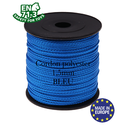 Fil / Cordon / Cordelette polyester pour attache-tétine 1,5mm - BLEU