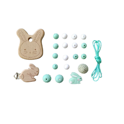 Kit pour attache-tétine et anneau de dentition lapin en bois et silicone alimentaire - mint