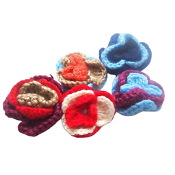 Lot 6 - 5 grandes fleurs crochetées en laine / coton perlé multicolores faites main