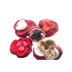 Lot 5 - 5 grandes fleurs crochetées en laine / coton perlé multicolores faites main