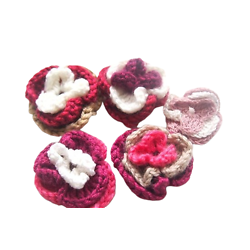 Lot 4 - 5 grandes fleurs crochetées en laine / coton perlé multicolores faites main