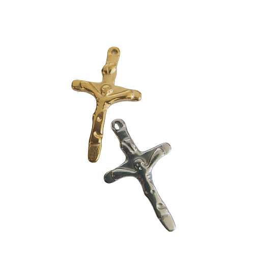 Pendentif croix catholique en acier inoxydable 316L 32x19mm