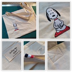 SUR COMMANDE - Tote bag Snoopy / yoga brodé 36x46cm